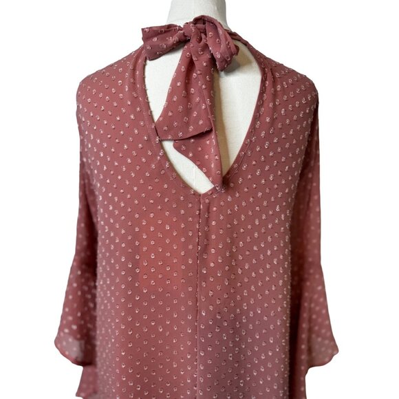 NWT Small Band Of Gypsies Blush Mauve Polka Dot Blouse Polyester - Picture 7 of 12